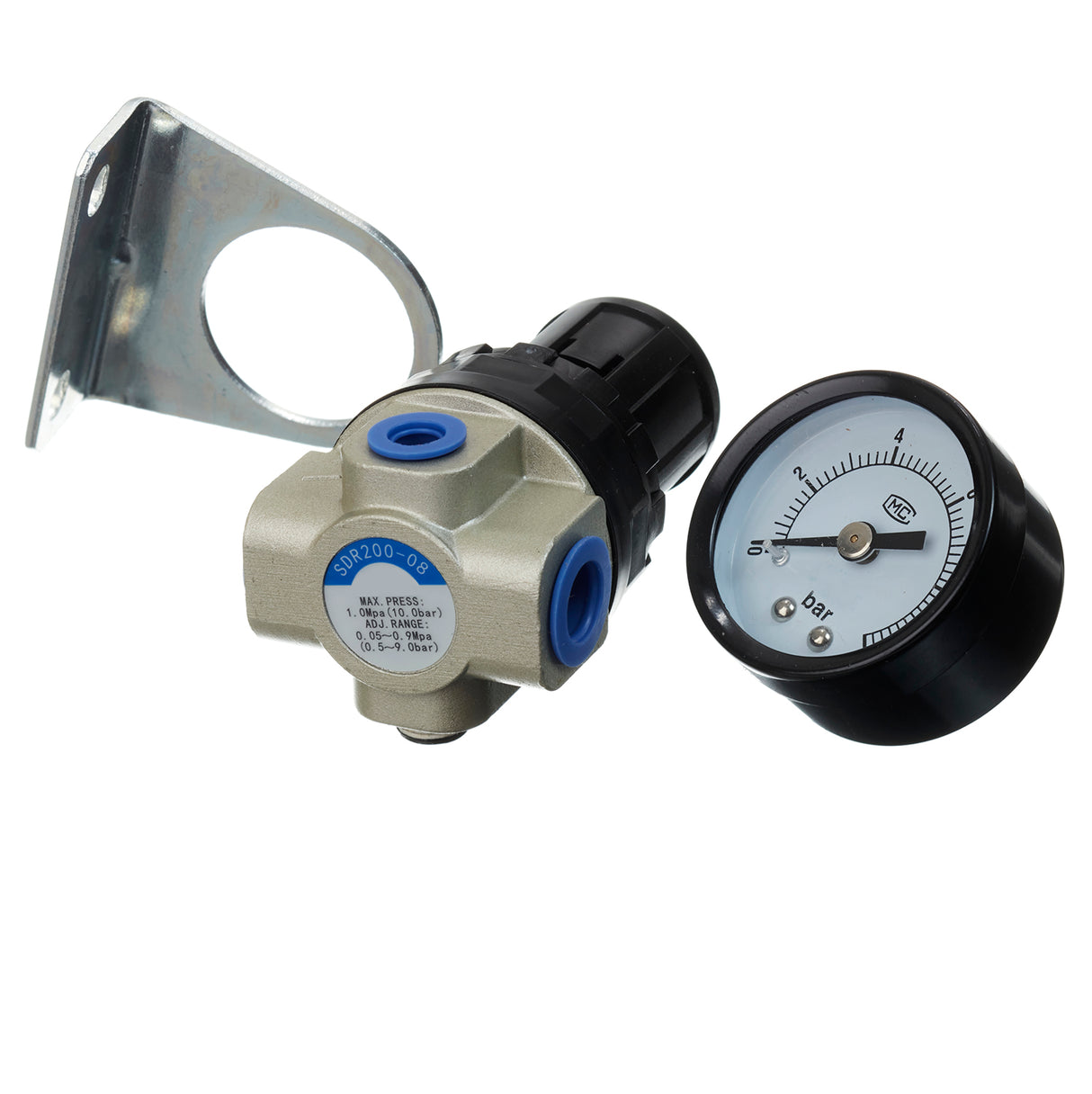 Manometer ø40, 10 bar + regulator + beslag